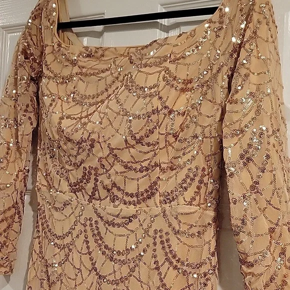 Elegant Gold Sequin Evening Gown - Picture 9 of 16